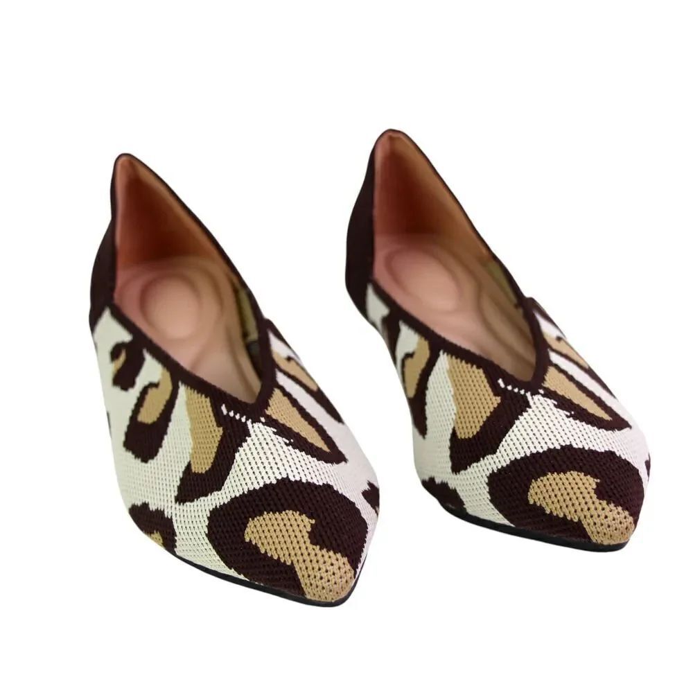 ELASTIC WHITE BEIGE BROWN TEXTILE POINTED TOE FLAT BALLET SLIP ON SHOES Size 40